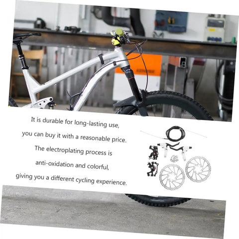 Genuine Hydraulic And Mechanical Disc Brake Kit For Mountain And Road Bikes With Front And Rear Setup, showcasing bike frame and brake components.