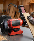 Heavy Duty Eight Inch Bench Grinder Paired With Two By Twenty Eight Belt Sander Combo with LED and shield for wood and metal work