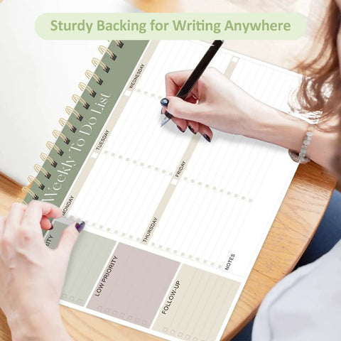 Undated Weekly To Do List Notepad 52 Large 8.5x11 Sheets Landscape Planner in use on desk for scheduling