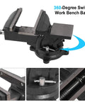 Heavy Duty Six Inch Bench Vise Rock Solid Cast Steel Frame With Double Locking Swivel Base, 360-degree swivel base detail.