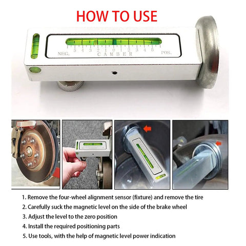 Hella Accurate Adjustable Magnetic Camber Gauge For Cars Trucks And RV Wheel Alignment Tool with green level indicator.
