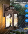 Outdoor Motion Sensor Porch Light In Oil Rubbed Bronze, Waterproof Exterior Wall Lantern With Aluminum Mount and Ripple Glass