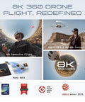 8K 360 Drone For Grownups Kids And Beginners Immersive Flying With Point-To-Fly Motion Control And Obstacle Avoidance