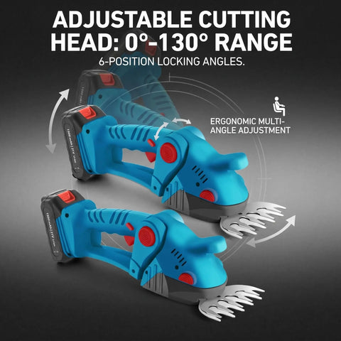 Top Tier Cordless Hedge Trimmer With Badass Dual Blade Setup And 21V Fast Charging Batteries showcasing adjustable cutting head angles.