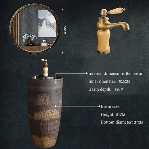 Super Chic Handmade Vessel Sink With Faucet And Drain Overflow Basin For Indoor Outdoor Bathroom Vanity Top Hella Easy Setup with mirror and dimensions.