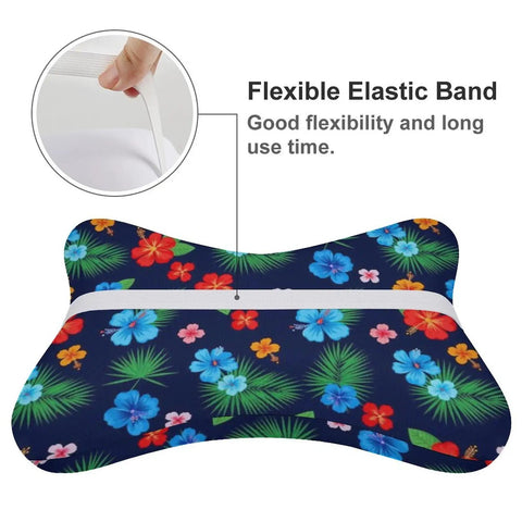 Travel And Office Memory Foam Neck Pillow With Washable Zippered Cover, Ergonomic Chin And Cervical Support Cushion, Tropical Hibiscus And Palm Print, featuring flexible elastic band for plane or car use