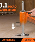 Jorgensen 470 Lb Cabinet Jack Clamp Lifting Tool demonstrating 0.1 inch micro adjustment for precise load control.