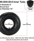 Universal Fit Inner Tubes For 18x8.5-8, 18x9.5-8, 20x8-8 And 20x10-8 Tires With TR13 Valve Stem Heavy Duty Replacement Dimensions