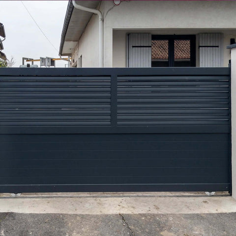 Sliding gate with 4-Inch V-Groove Gate Wheel Set and Welded Bracket Box Heavy Duty for 3000 lbs capacity, outdoor installation