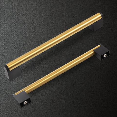 Brushed Brass Square Cabinet Handles Set With Stainless Steel Drawer Pulls For Kitchen, Bath And Bedroom Furnishings, 7-1/2 Inch Hole Spacing 192mm, 10 Pack