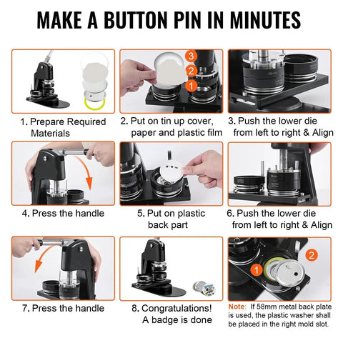 Button Maker Machine Kit With 100 Parts For DIY Badges And Pins, High Precision Punch Press steps and instructions guide
