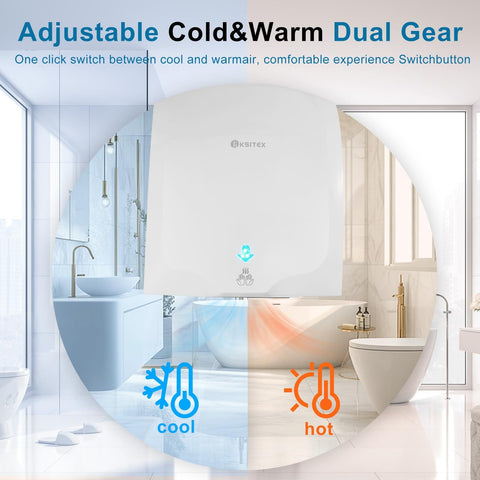 Wall Mounted Hand Dryer 1600W For Bathrooms Automatic High Speed Warm Wind Drying 110V Plug In with cool and hot settings