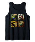 Awesome Tuk Tuk Rickshaw And Italian Scooter Graphic Tank Top in black with colorful tuk tuk prints, unisex, lightweight for summer wear.