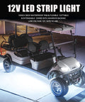 Golf cart illuminated by 12V White LED Light Strip Kit For Cars Boats Motorcycles Golf Carts And Trucks Tailgate Ready 24 Inch Extendable To 48 Inch Waterproof Interior Exterior LED Strip Lights Connectable 4 Pack at night