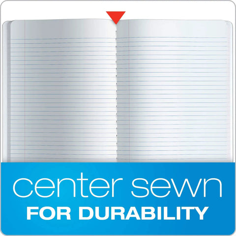 Open interior view of a Campus Ready Composition Notebook for School and Homework, featuring college ruled paper and center sewn for durability.