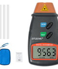Portable Digital Laser Tachometer With Wide Measuring Range And Five Digit Display Non Contact RPM Meter with accessories visible
