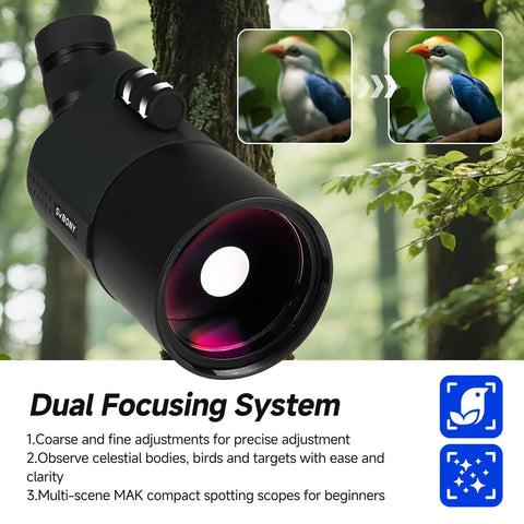 Mak Maksutov Spotting Scope Kit With Finderscope And Wifi Camera For Digiscoping Moon And Planets, close-up of lens in forest