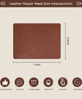 Heavy Duty Leather Repair Tape Kit That Delivers A Dang Sure Fix Easy Peel And Stick Couch Patches For Scratches Scuffs And Tears No Sew Brown 8.2 By 11 Inch 2 Pack showing dimensions and texture.