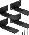Heavy Duty Floating Shelf Brackets 4 Inch L Shaped Iron Wall Shelves Supports 150 Lbs Capacity Hidden Countersunk Design Rustic Industrial Black Finish 4 Pack