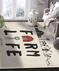Farmhouse Living Room Rug 2.7 x 5 Feet Non Slip Machine Washable Floor Mat with barn and windmill design near a sofa