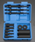 Heavy Duty Bearing Puller Extractor Set Inner Housing Removal Kit For Cars Cycles EVs Made From Tough 45 Steel Thermal Harden Dark Finish Has Rods Sleeves Tubes Washers In Smart Carry Case Top Gear For Mechanics Nailing Ride Repairs Daily Now. 12-piece kit in blue case