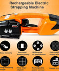 Heavy Duty Electric Strapping Machine For PP&Pet Strap Tape Portable Automatic Packaging Tool With Rechargeable Battery, side view.