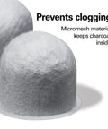 Close-up of Charcoal Water Filter Replacement Pods With Handle, 2 Pack, Improves Coffee Flavor By Removing Chlorine, Impurities, Calcium And Odors, protected by micromesh.