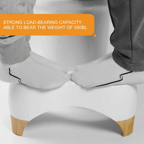Squat Toilet Stool For Adults And Kids, 7 Inch Tall, Non Slip Poop Stool With 550 Lbs Capacity, White And Bamboo Color in use