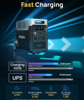 Massive 3840Wh Portable Power Station With LiFePO4 Battery showing fast charging times and multiple outlets