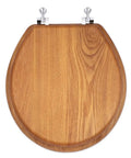Round Wood Toilet Seat With Durable Chrome Hinges, Natural Oak Veneer Finish, Easy Install, Easy To Clean, Durable Wooden Bathroom Seat For Standard Round Toilets With Beautiful Wood Grain Look