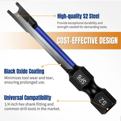 Solid As A Rock Six Piece Magnetic Spanner Bit Set In S2 Steel With SP8 size, featuring black oxide coating for durability.