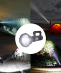 Go To Beast Mode 100000 Lumen Spotlight Flashlight with Tripod in outdoor settings, highlighting four modes, IPX5 waterproof use