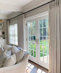 Heavy Duty Curtain Rod Set With Aluminum Alloy Brackets And Rings, Wall Mounted Drapery Rod For Sliding Doors, No Snag Glide, Patio, Living Room Or Bedroom, Smooth Glide Track System, Gold Finish, 4.9 Ft installed above French doors in living room