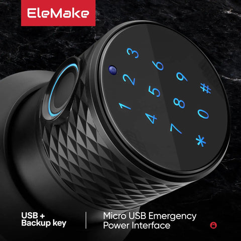 Smart Door Lock With Fingerprint And Keyless Entry, Touchscreen, Bluetooth App Control, And 4 In 1 Access Fingerprint, PIN, App, And Mechanical Key, Auto Relock, Easy Install, Ideal For Airbnb, Homes, Apartments, Hotels And Offices Black B400 showing numeric keypad and USB backup