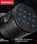 Smart Door Lock 4-In-1 Keyless Entry With Fingerprint, Passcode, Tuya App Remote, And USB Backup, black touch keypad.