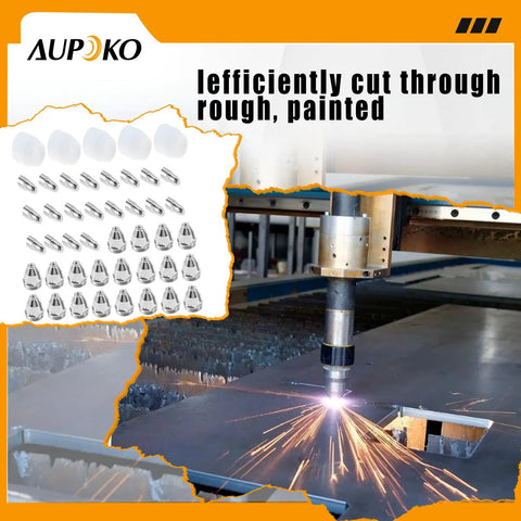 Plasma Cutter Torch Consumables Kit 45-Piece With 1.5mm Tips Nozzles Electrodes Shield Cups For BTC800DP P-80 Compatible 20-100A 40mm Max Cut Heavy-Duty Pro Grade showing sparks and cutting metal
