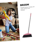 Legit Heavy Duty Pink Broom With Sturdy Steel Handle And Ultra Soft Bristles For Zero Sweat Indoor And Outdoor Floor Cleanup Compact Reusable Dust Brush That Really Cleans on the floor with cleaning supplies.