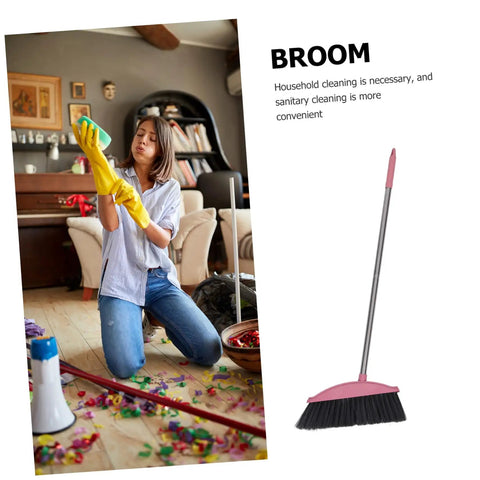 Legit Heavy Duty Pink Broom With Sturdy Steel Handle And Ultra Soft Bristles For Zero Sweat Indoor And Outdoor Floor Cleanup Compact Reusable Dust Brush That Really Cleans on the floor with cleaning supplies.