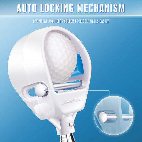 Close-up of Auto Locking Golf Ball Retriever with Telescopic Shaft illustrating locking mechanism holding a golf ball