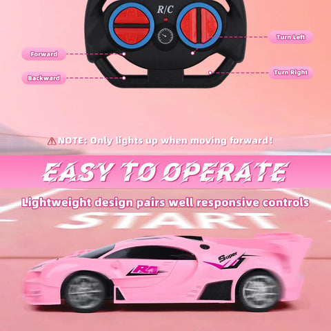 Pink Remote Control Car For Girls With Rechargeable Battery High Speed Drift RC Toy One Eighteenth Scale Dazzling Headlights.