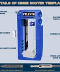 Pro Grade Door Hinge Mounting Template Kit With Mortise Opener And Locking Clips For Three To Five Inch Hinges showing detailed features like clamp screw and bit storage.