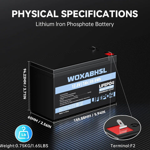 12V 7Ah LiFePO4 Deep Cycle Battery With Built In BMS Direct Replacement For 6FM7 SLA Lightweight Drop In Power For Solar Systems Power Wheels Ride On Toys Fish Finder And Home Alarms 2000 Plus Cycles, dimensions and weight details