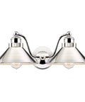 Welton 19 Inch Two Light Modern Farmhouse Vanity Light With Dual Funnel Shades Industrial Wall Sconce For Bathroom Polished Nickel Look