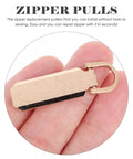 Heavy Duty Zinc Alloy Zipper Pull Tabs Replacement Kit For Backpacks Coats Jackets 12 Piece Set showing a single zipper pull held in hand.