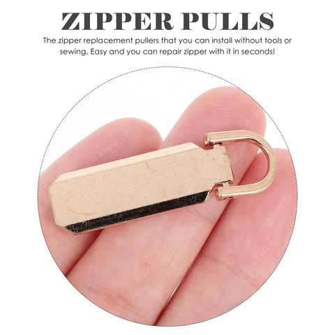 Heavy Duty Zinc Alloy Zipper Pull Tabs Replacement Kit For Backpacks Coats Jackets 12 Piece Set showing a single zipper pull held in hand.