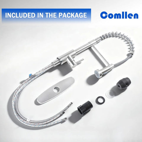 Included components for Rock Solid Brushed Nickel Kitchen Faucet With Pull Down Sprayer And 18.5 Inch High Arc Spout.