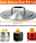 Round 19.5 Inch Fire Pit Lid For Bonfire 2.0 And 1.0 Smokeless Pits 304 Stainless Steel With Heat Resistant Handle