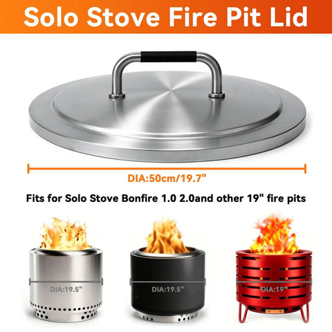 Round 19.5 Inch Fire Pit Lid For Bonfire 2.0 And 1.0 Smokeless Pits 304 Stainless Steel With Heat Resistant Handle