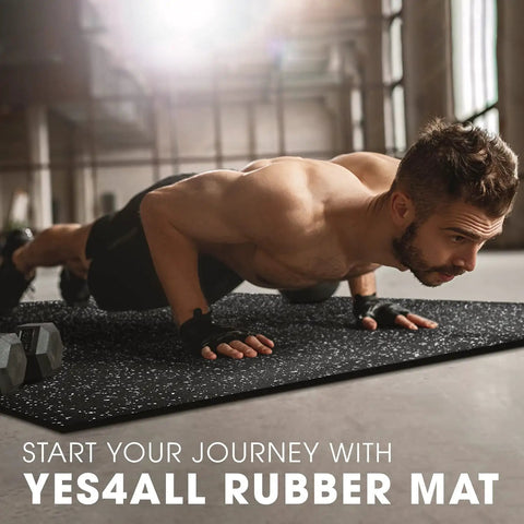 Man exercising on Interlocking Rubber Gym Floor Mats 20 or 24 Sq Ft Heavy Duty Non Slip Tiles for Home Gym and Garage Protect Floors