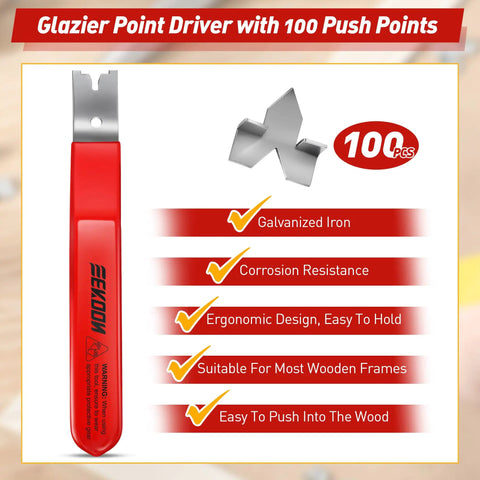 Pro Grade Glazier Point Driver Kit Ships With One Hundred Sturdy Push Pins For Lightning Fast Picture Framing And Zero Drama Glass Mounting Industrial Strength Steel Ensures You Nail Every Project